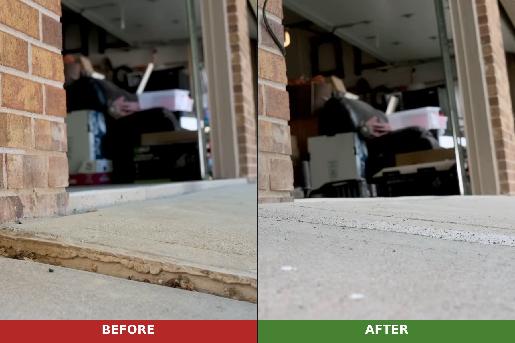 Before and after driveway concrete lifting result